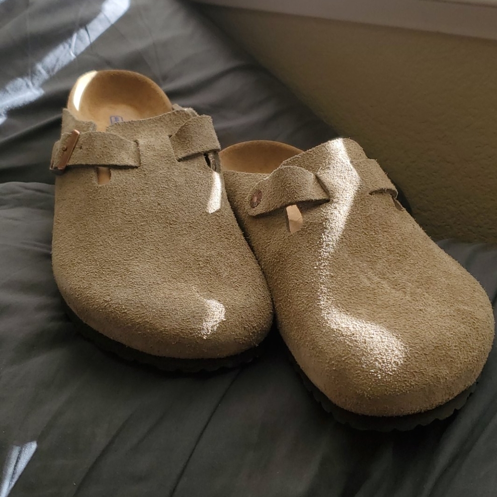 Birkenstock BOSTON Taupe Suede Mules